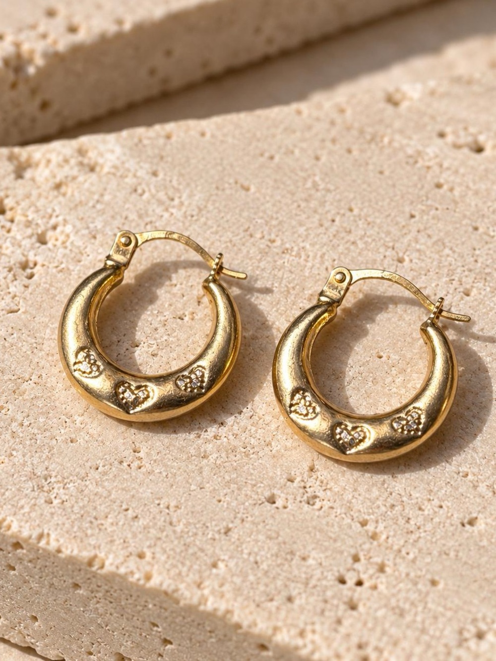 10K Real Solid Yellow Gold Heart Hoop Earrings 16mm (Not Plated)